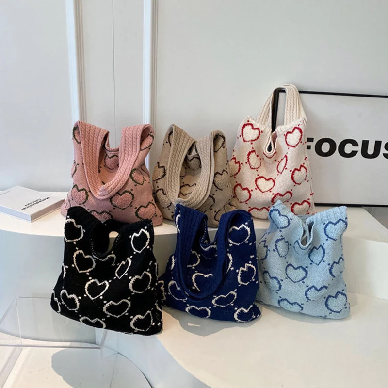 Moda bolsa de malha bolsa de ombro amor bolsa de compras