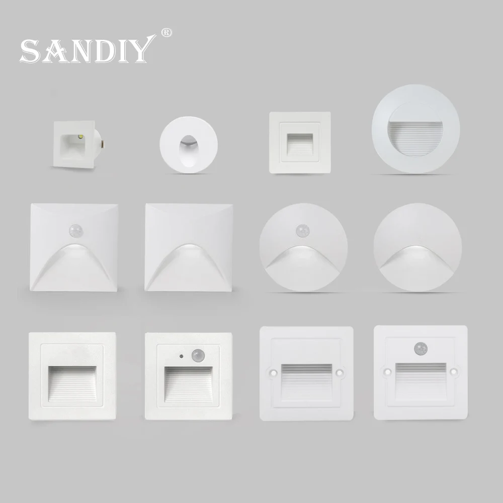 

SANDIY Embedded Stair Light White Wall Sconce Lamp Motion Sensor Step Lighting Fixture Round Square Nightlights Indoor&Outdoor