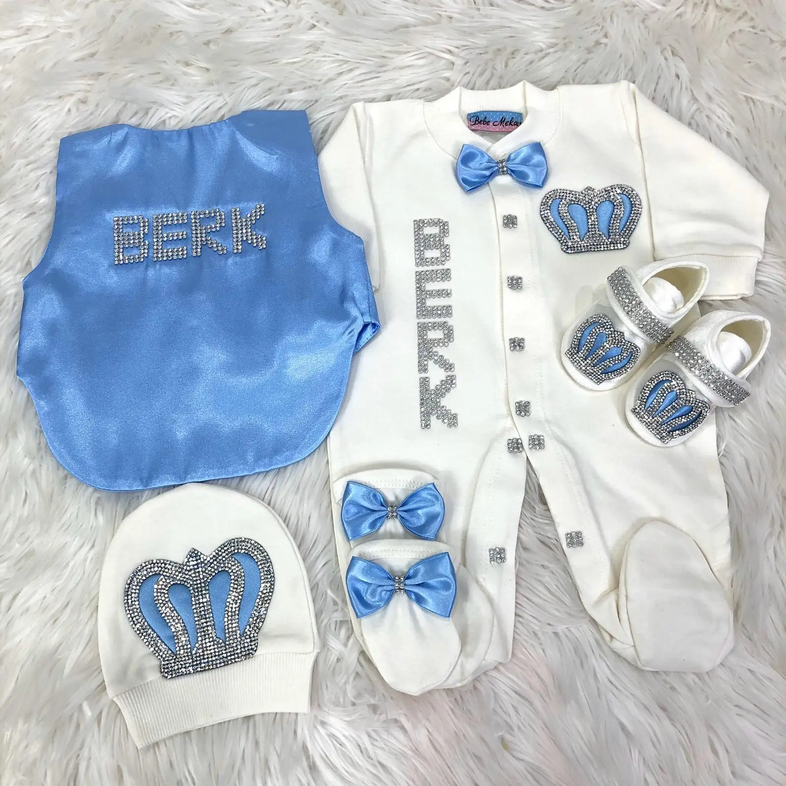 5pcs Newborn Baby Boy Outfits Blazer Vest Kids Clothing Cotton Infant Products Body Suit Shirt Pants Mittens Receiving Blanket