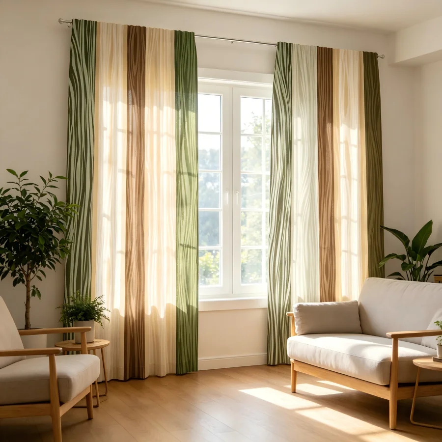 2PCS Digital Print  Curtain, Vertical Stripes Wood Grain, Aesthetic Room Decor  Curtain for Apartment Dorm Bedroom