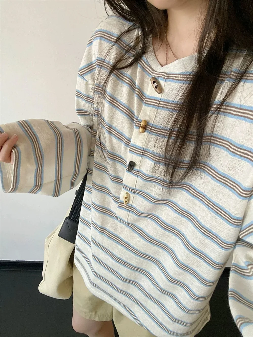 

Stripes Tops Korean Chic Loose Long Sleeves Y2k T-shirt Women Y2k Aesthetic Vintage Grunge Japanese 2000s Streetwear T Shirts