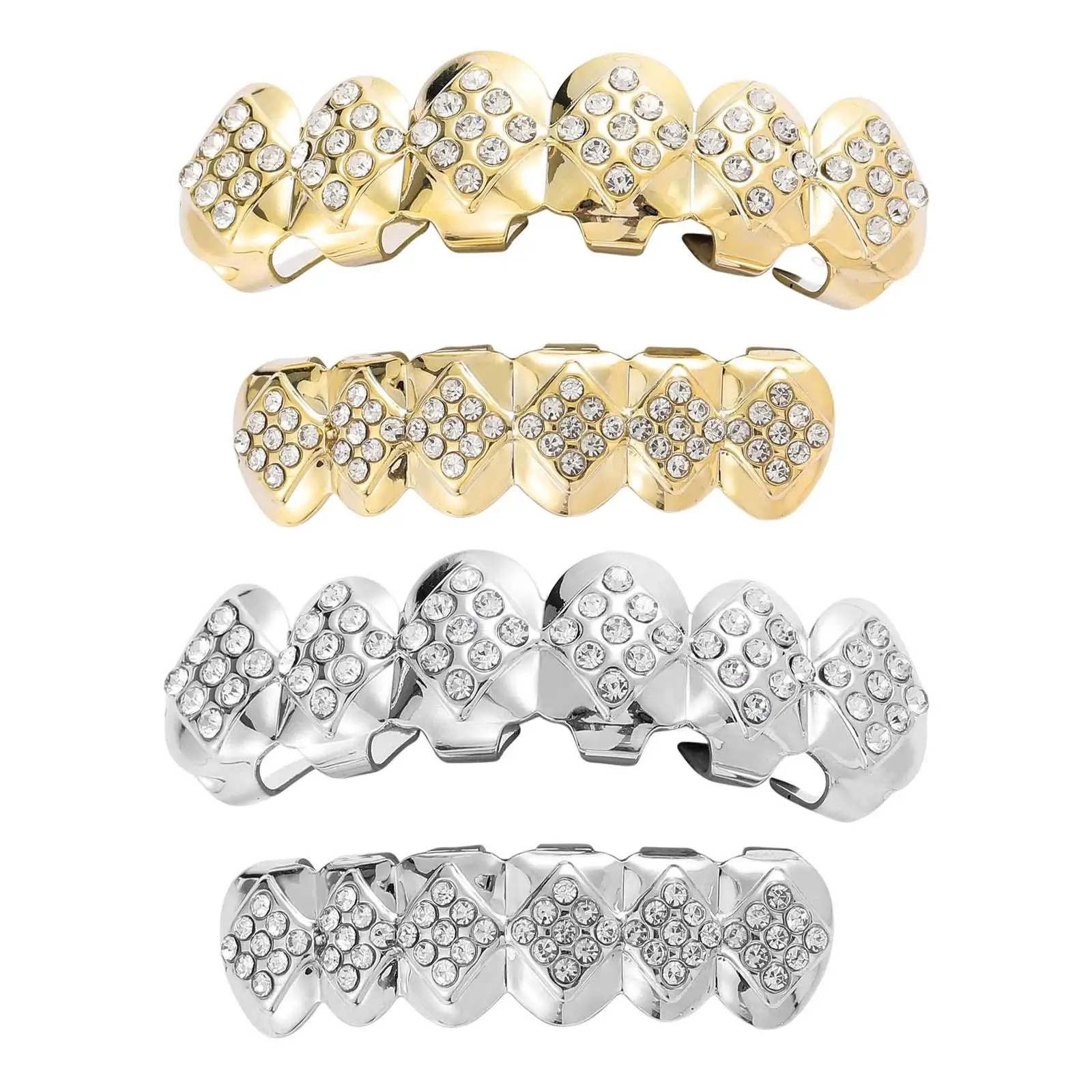 

Top & Bottom Teeth Sparkling Fake Teeth Removable Hip Hop Braces Tooth