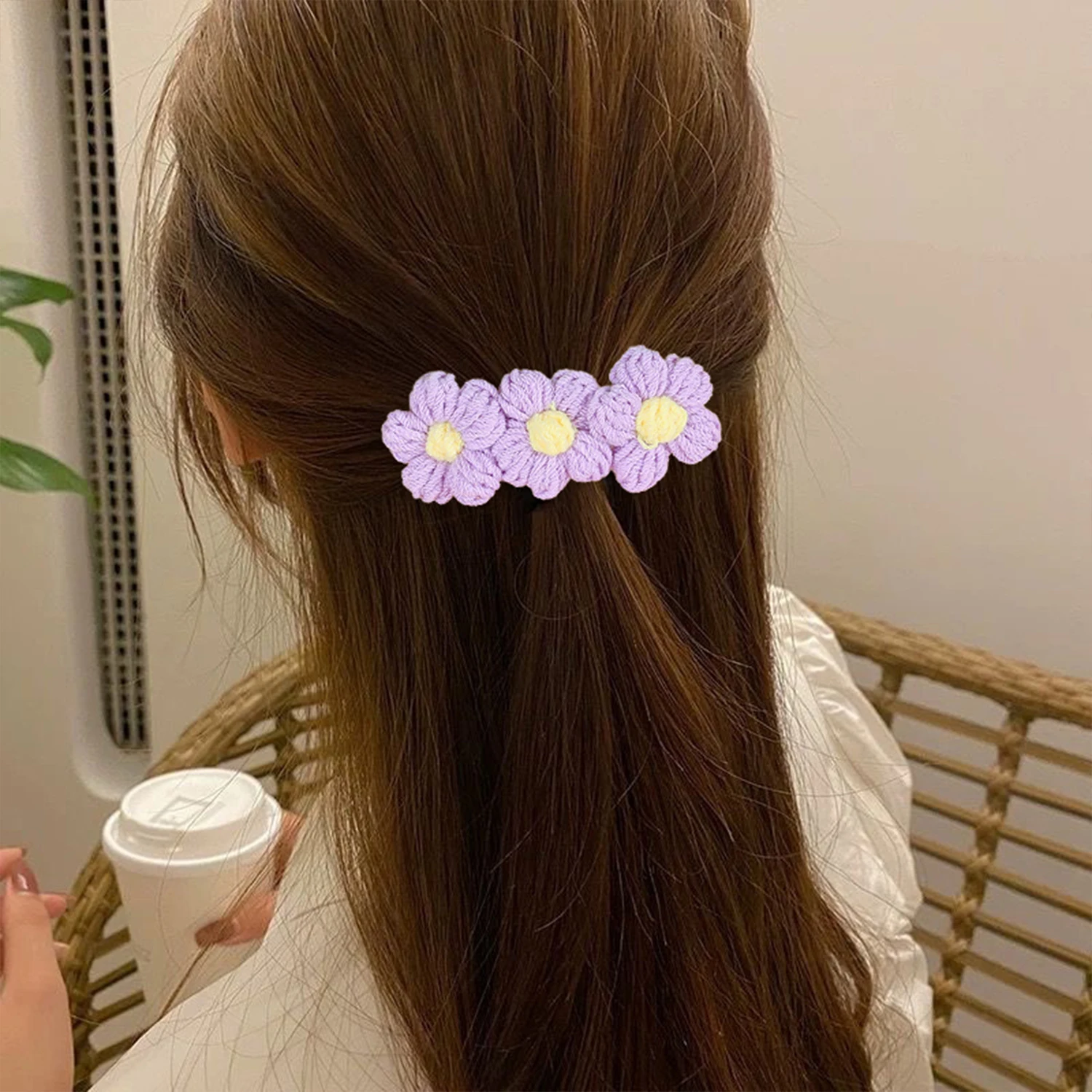 1/4 قطعة غزل الحياكة الموضة زهرة مقاطع الشعر زهرة الفرنسية دبابيس الشعر النساء الفتيات مقاطع Hairgrip حامل ذيل حصان إكسسوارات الشعر