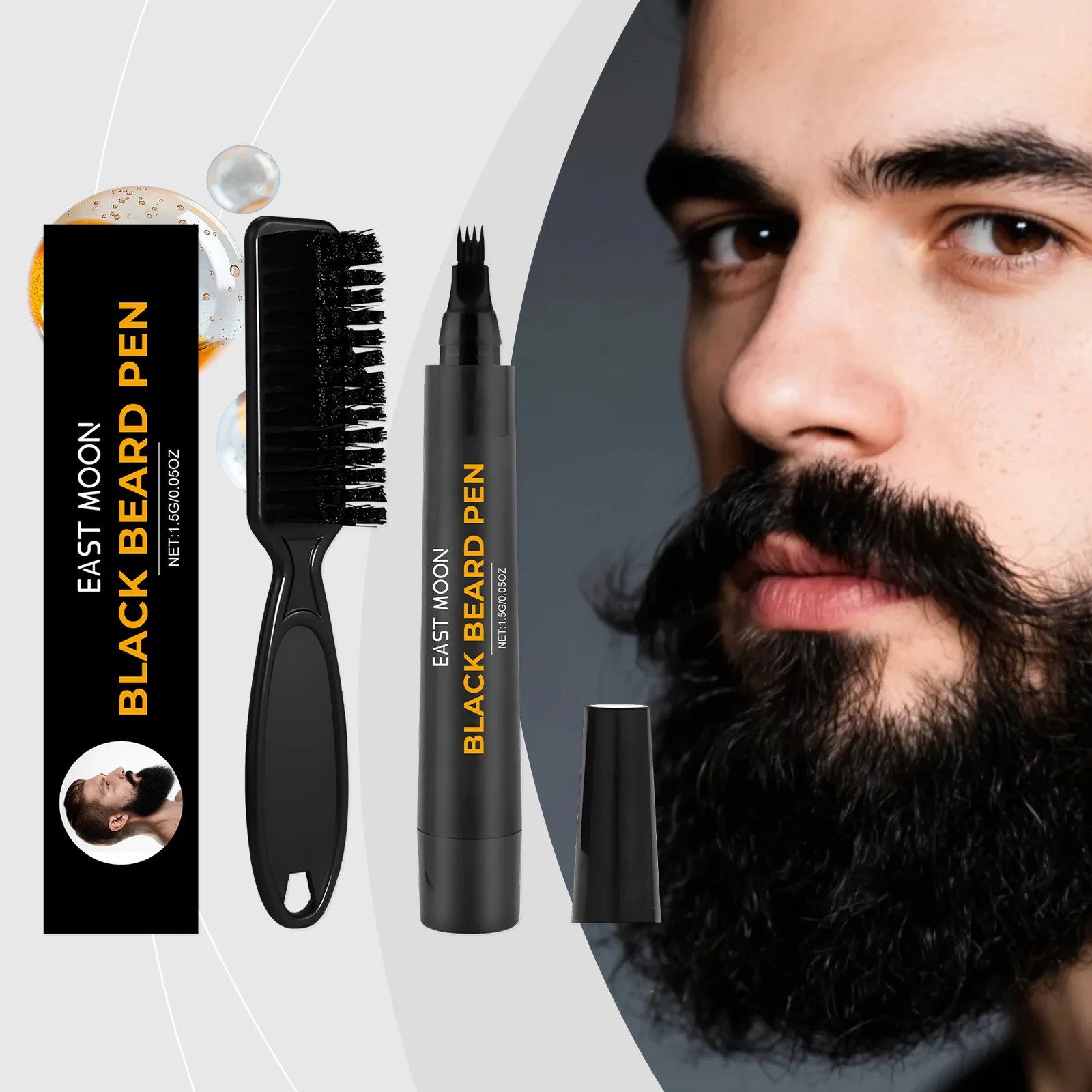 Pluma de relleno de barba instantánea con cepillo, peine desechable, impermeable, bigote, pluma para colorear, potenciador de relleno, relleno de barba y pelo
