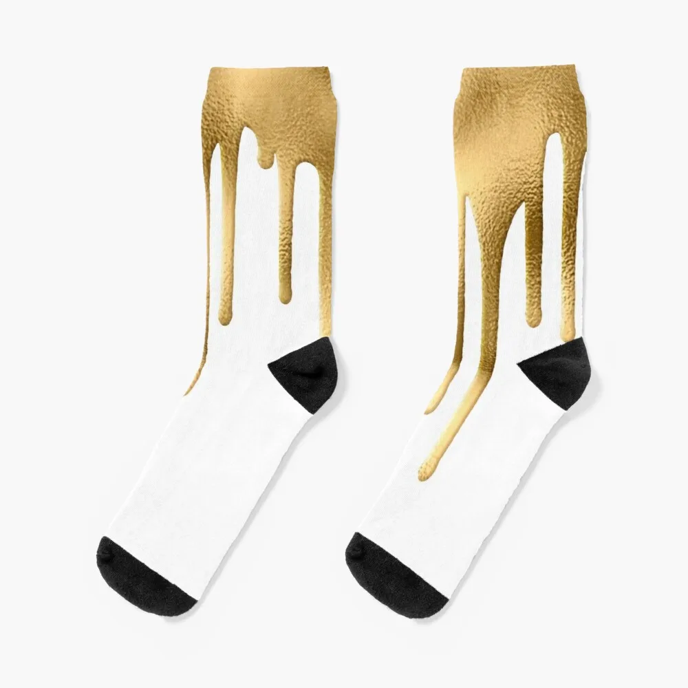 White and Gold Foil Drip Socks Sports And Leisure