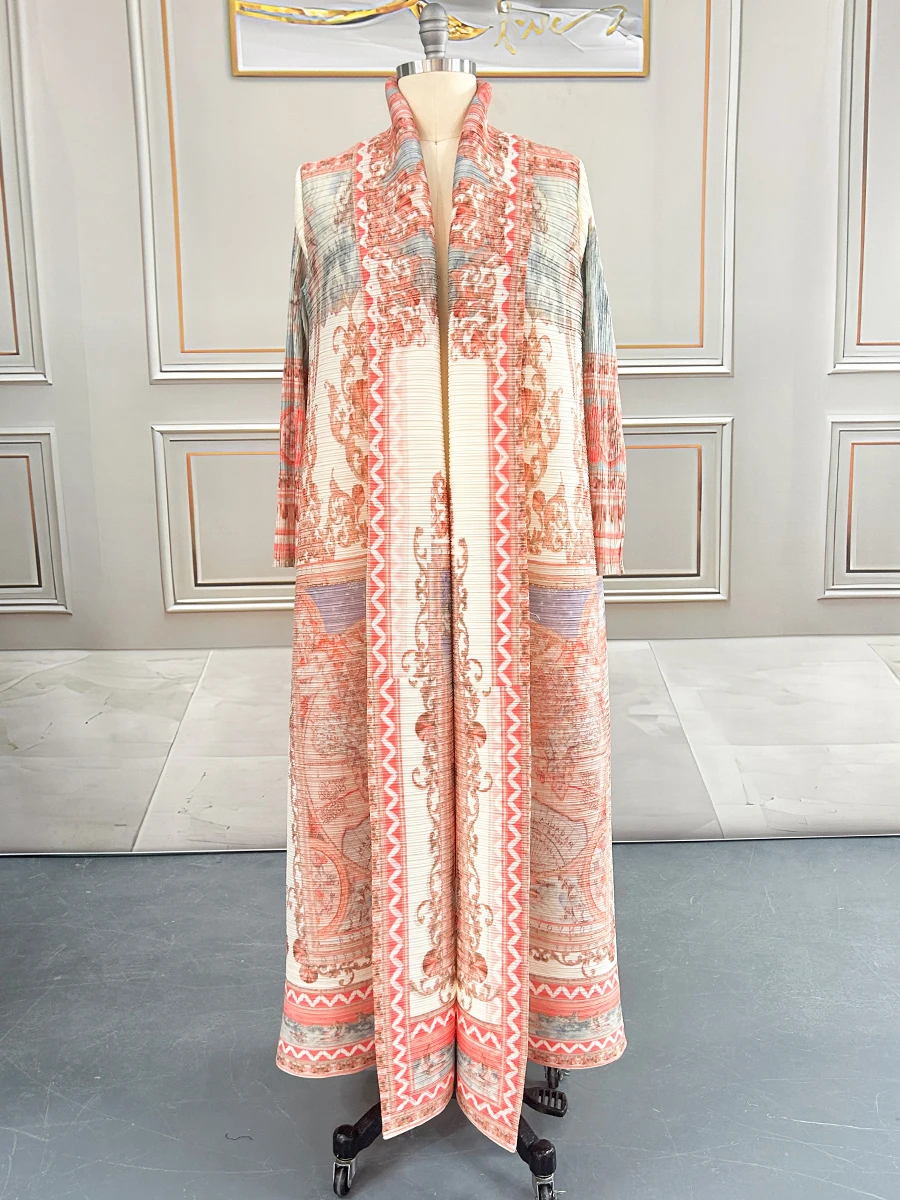 Arabian Dubai Pleated Robe Coat For Women Formal Fashion Clothing Luxury Evening Long Robe Female Plus Size Long Sleeves Coats