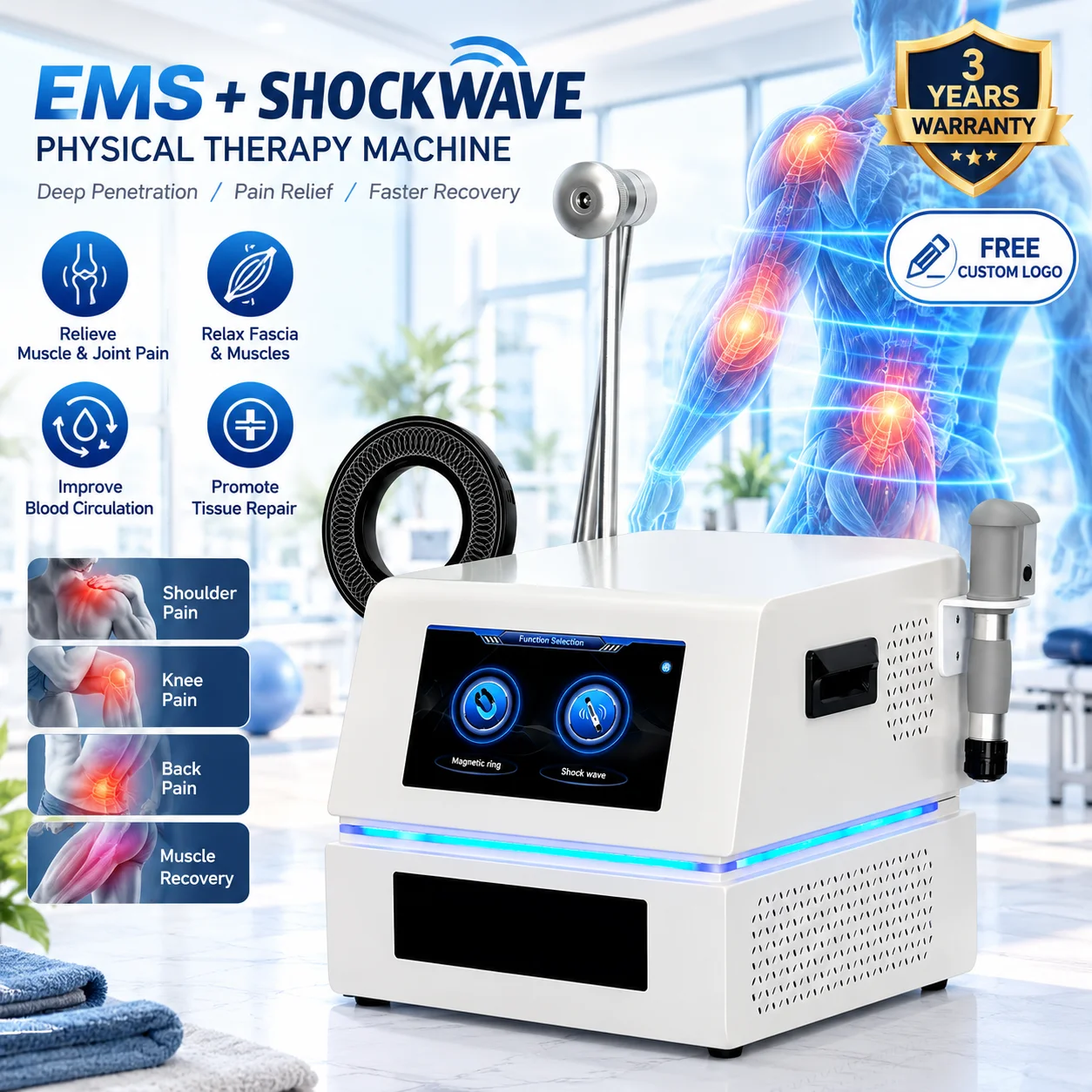 Shockwave Therapy Machine Electromagnetic Field Muscle Relaxation Physical Wellness Device Dual Technology Body Care Equipment