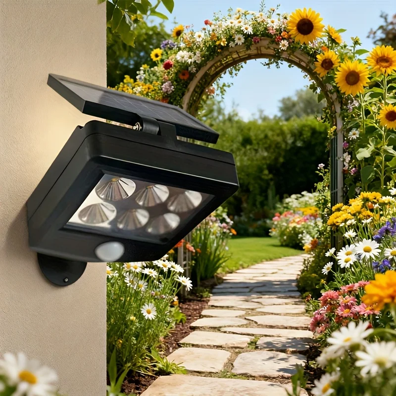 

Солнечные фонари Датчик движения Открытый солнечный свет безопасности Водонепроницаемый настенный светильник для наружного забора Сад Гараж RV Кемпинг