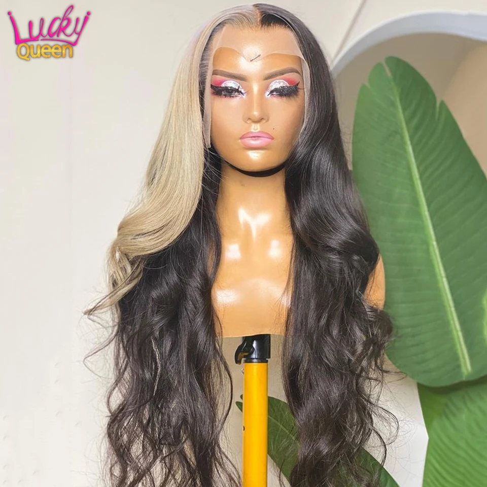 Blonde Stripe Wig Human Hair Lace Front 13x4 Body Wave Frontal Wig Transparent Lace Front Wig Pre Plucked With Baby Hair 180%