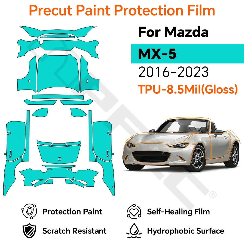 

Precut TPU For Mazda MX-5 2016-2023 Clear Paint Protection Film Whole Car Kit 8.5mil Anti-Scratch Self-Healing PPF Wrap