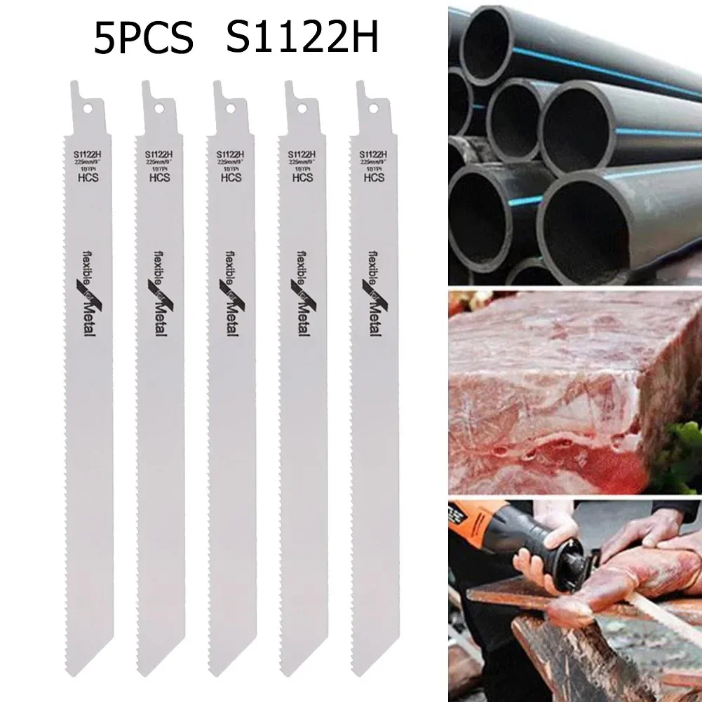 5Pcs 225mm BI-Metal Reciprocating Saw Blade Metal Wood Cutting Saber Saw 10TPI 1/2