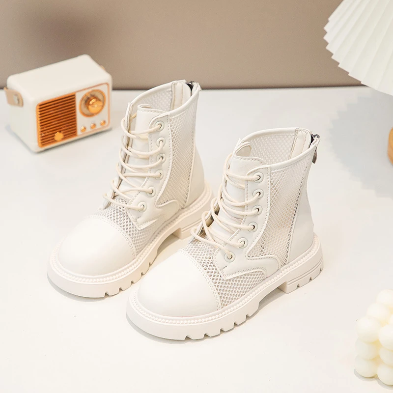 Girls Mesh Ankle Boots Sandals 2026 New Summer Kids Chunky School Boots Non-slip Comfort Versatile Chic Outdoor Play Daily Wear