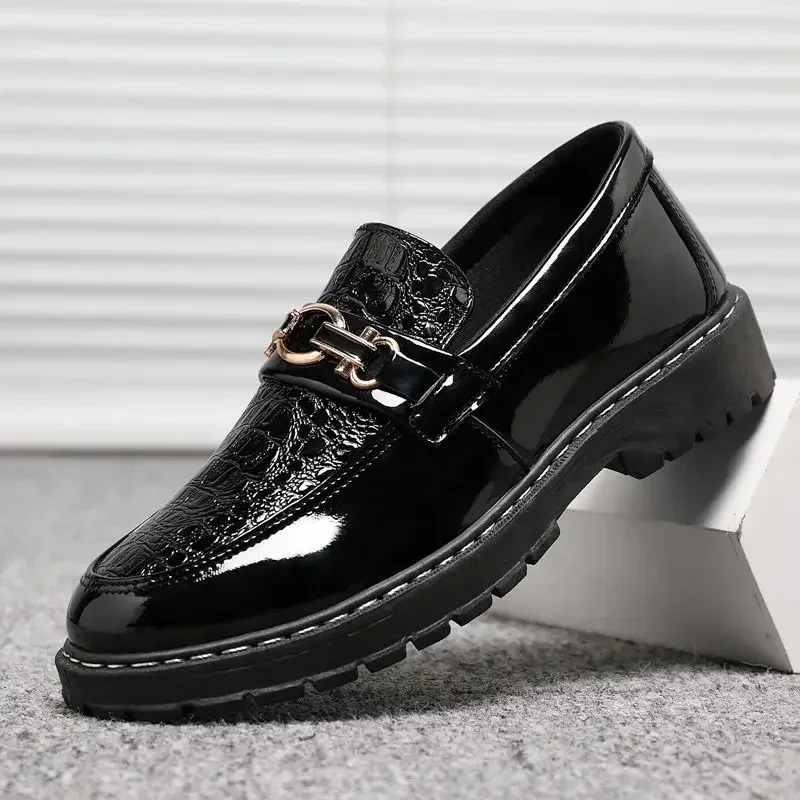 Male Casual Shoe Round Toe Black Men\'s Leather Shoes Non Slip and Waterproof Comfortable Slip-on New In Designer Luxury Sale Pu