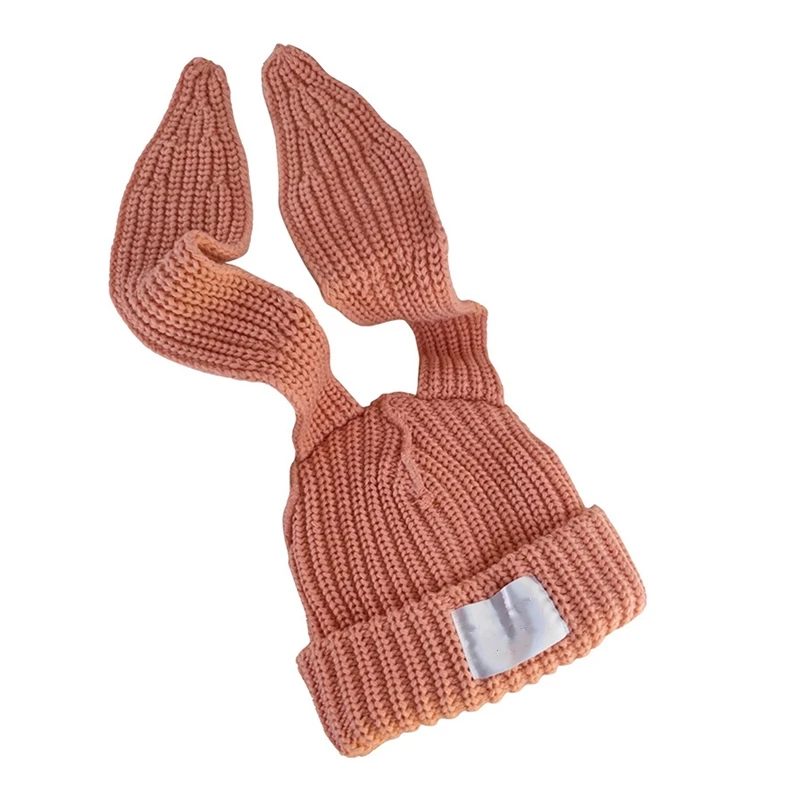 Cute Long Ears Rabbit Knitted Hat Men Women Rabbit Ear Warm Crochet Beanies Kpop Stray Hip Hop Hat Woman Winter Skullies Cap