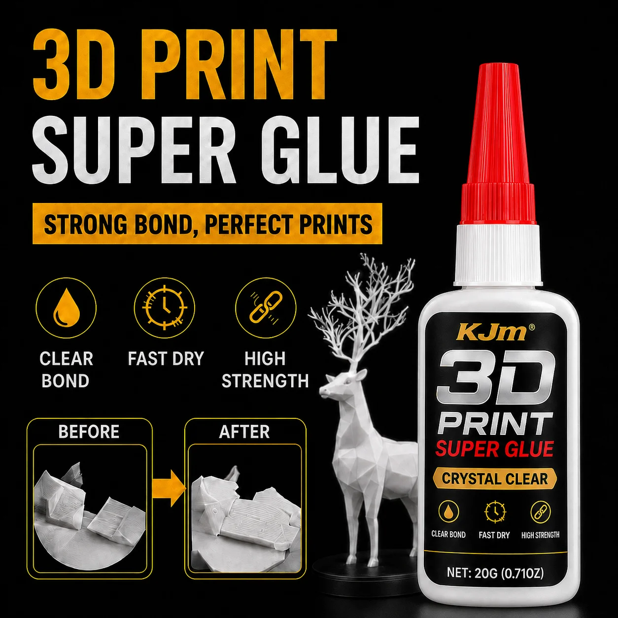 KJM 3D Print Glue Quick Dry Super Adhesive Strong Bond For PLA ABS Resin Printer Parts Model Repair DIY Plastic Fixing Tools