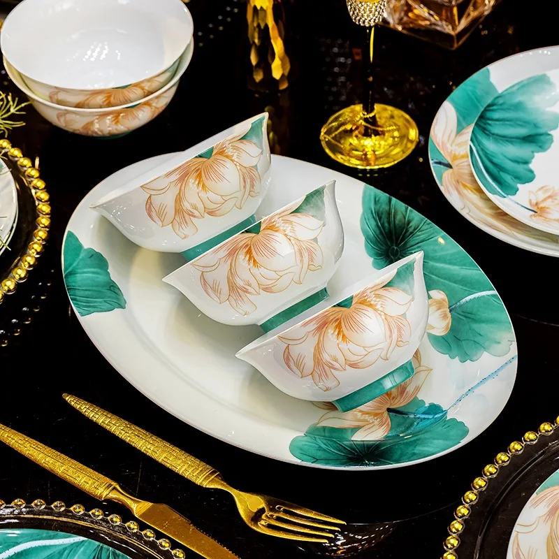 Color dish set gift high white porcelain high temperature tableware dish set full set