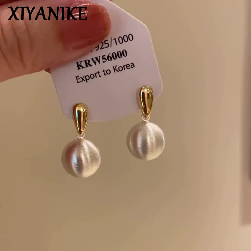 XIYANIKE Gold Silver Colour Contrasting Metal Brushed Ball Pendant Stud Earrings For Women Fashion New Jewelry Gift Party Rock
