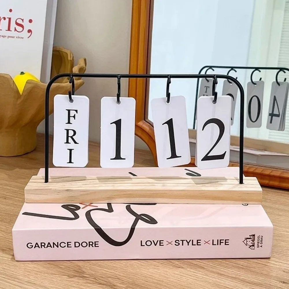 Wooden Desktop Flip Calendar Turn Page Design Creative Series Standing Calendar Vintage DIY Wooden Calendar Office Decoration
