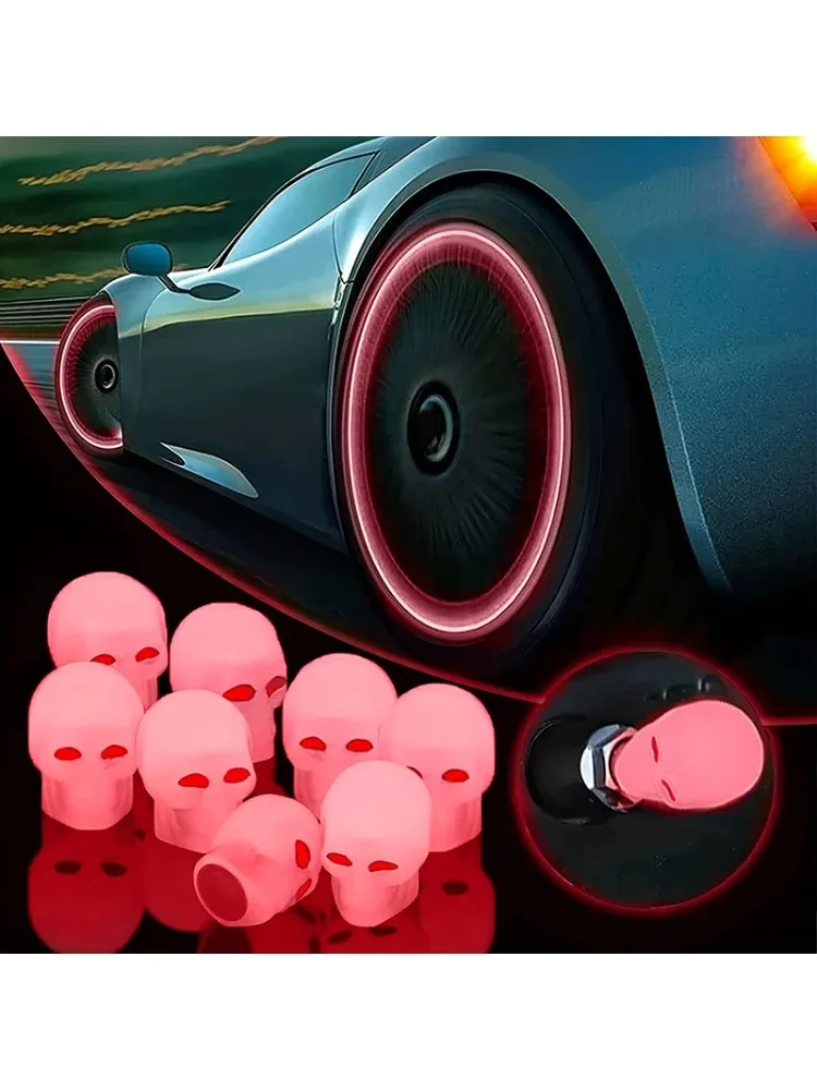 AliExpress NONE 4Pcs Skull Fluorescent Car Tire Valve Caps,Auto Motorcycle Bicycle Night Glowing Wheel Nozzle Plug Covers,Decor Tire Accessories