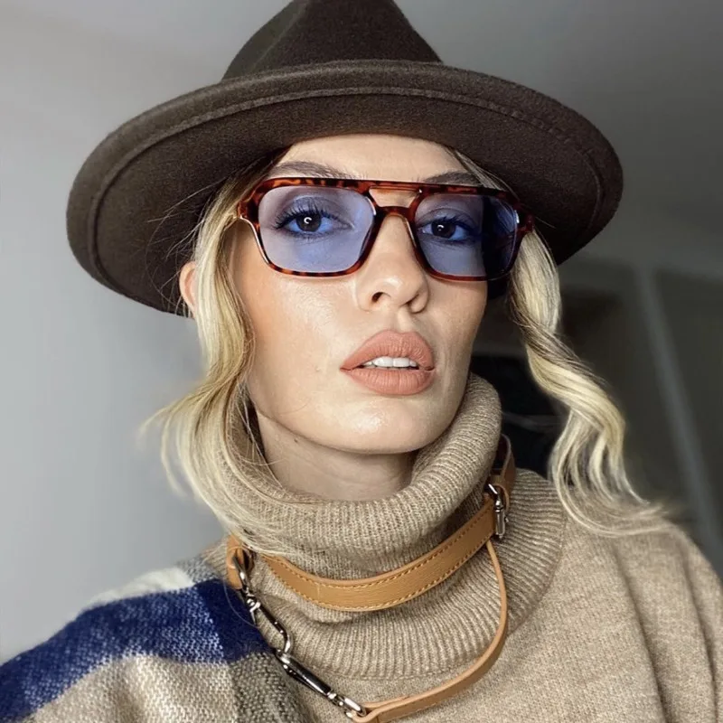 

Classic Retro Square Sunglasses Double Bridge Rectangle Gradient Lens Women Luxury Fashion Elegant Glasses Men Retro Sunglasses