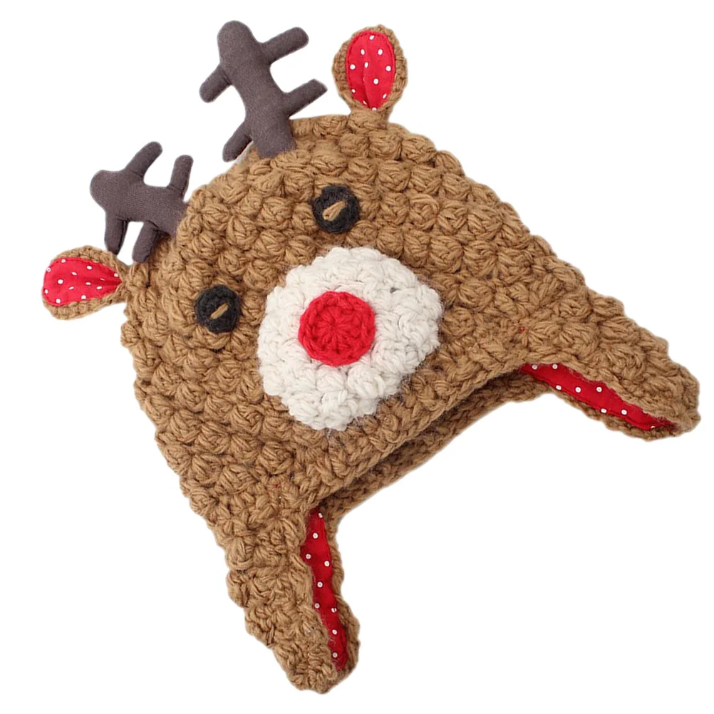 

Knitted Baby Cap with Antlers Warm Hat for Winter Soft and Comfortable Skin-Friendly Infant Knitted Wool Hat for Daily Wear