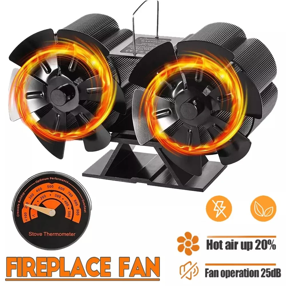 Fireplace Fan Quiet Operation 180-220CFM 1400rpm Aluminum Alloy 6 Blade Heat Powered Wood Stove Fan Eco Heat Powered