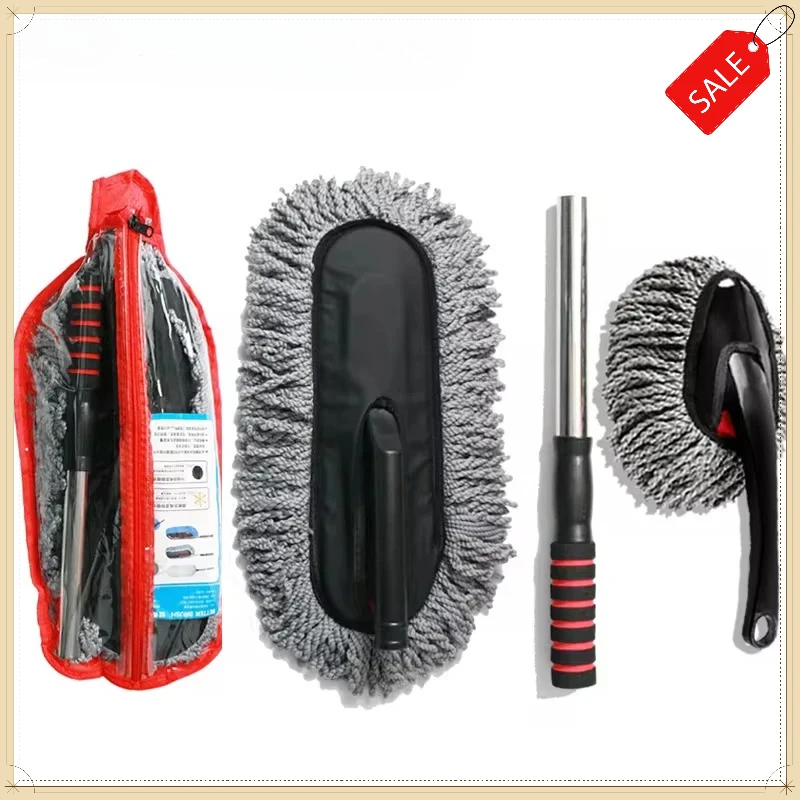Soft Microfiber Car Cleaning Mop with Extendable Handle Multifunctional Vehicle Dust Remover Wash Detailing Tool