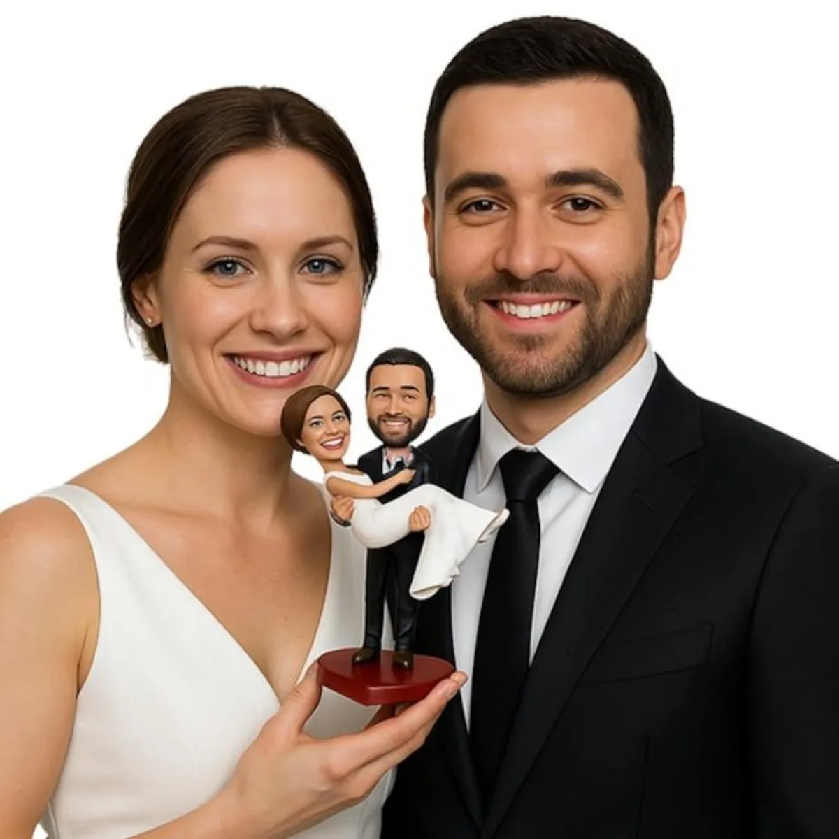 

Custom Bobblehead From Photo Handmade Clay Groom Carrying Bride Wedding Couple Figurine Personalized Gift For Newlyweds