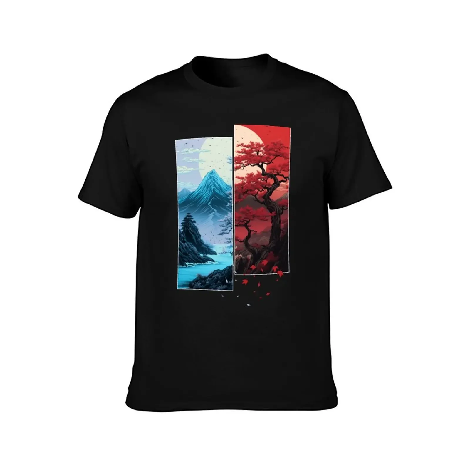 Momiji Tree Japanese Landscape T-Shirt cheap stuff oversized anime shirts men