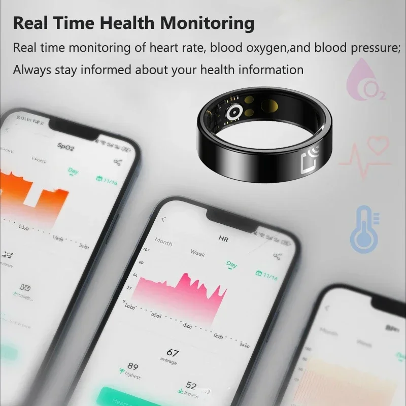 스마트 링 실시간 건강 추적기 심박수 혈액 산소 모니터, NFC 스마트 액세스 제어, 방수, 남성 여성 수면 스포츠