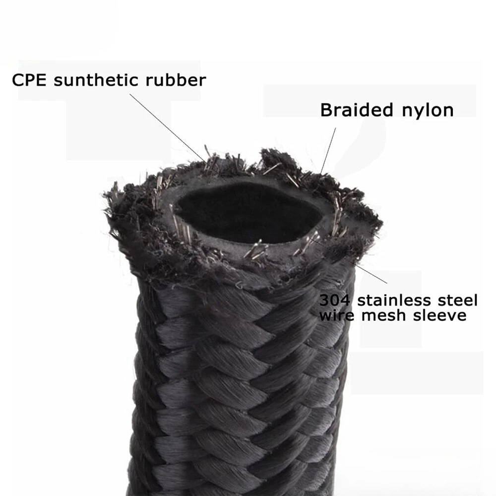 Universal 6AN 10FT Fuel Line Hose Kit Nylon & Stainless Steel Braided Oil Swivel Black + 6pcs Hose End Fitting Red-Blue