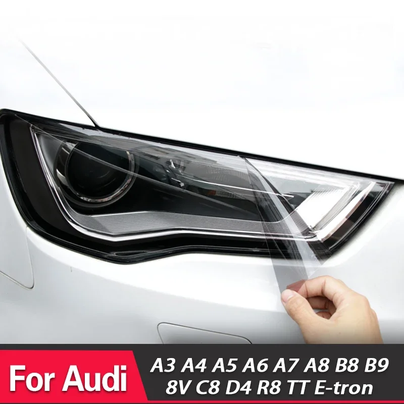 For Audi A4 8V A3 B8 B9 A5 A6 C8 A7 A8 D4 TT E-tron R8 Accessories Car Headlight Protective Film Smoked Black TPU Car Sticker