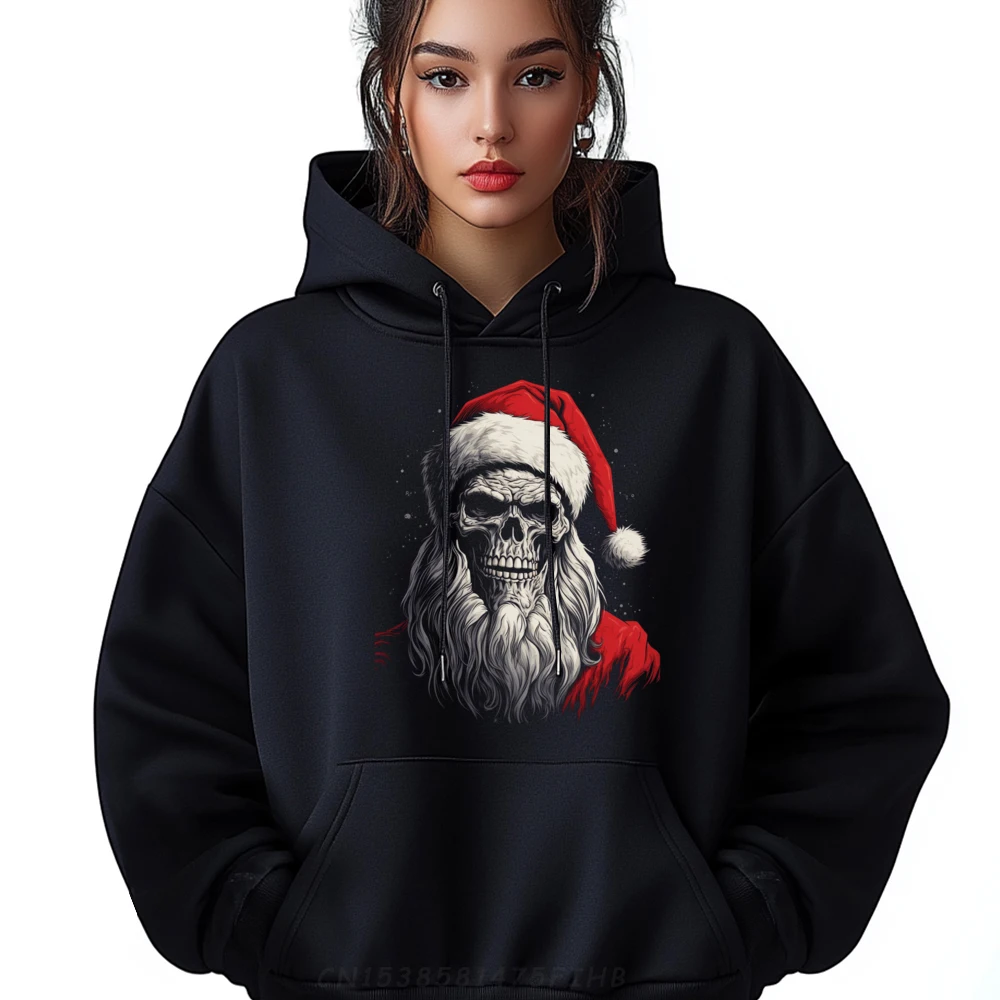 

Christmas Skull Santa Claus Xmas Holiday Winter Season Blue And White Graphic Sweatshirts SOFT Oversized Hoodies Graphic