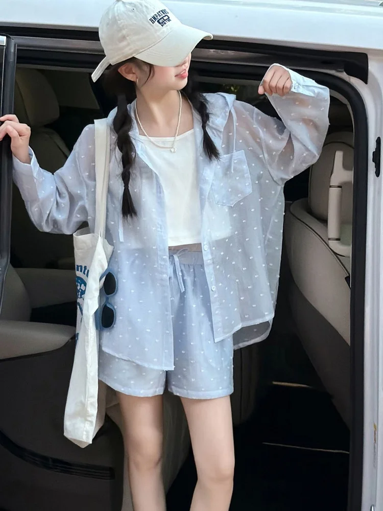 girls-summer-hat-sun-protection-clothing-set-with-lace-long-sleeve-casual-style-fashionable-street-style-three-piece-suit