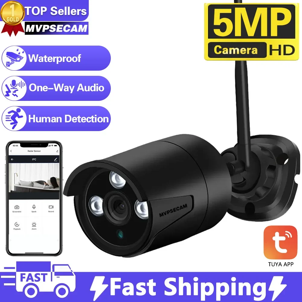 

5MP IP Camera Wifi Outdoor Waterproof Security Surveillance Video Camera Wireless Audio Human Body Detection RtspTuya Smart Life