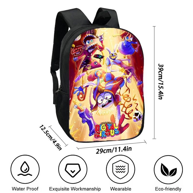 Mochila Digital Circus Print para meninas, Saco de escola de anime de desenhos animados, grande capacidade, adicione seu logotipo ou fotos, personalizado