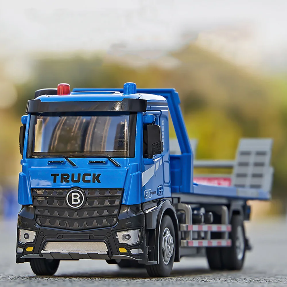 

Модели игрушек: Электрические миниатюрные платформенные прицепы-слайдеры из сплава 1:24 со светом и звуком, инженерные транспортные средства, подарки для мальчиков