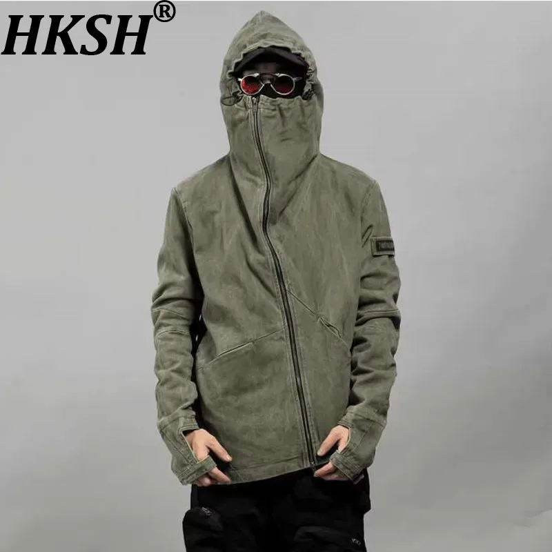 HKSH Spring Autumn New Man Waste Land Cotton Worn Out Sweatshirt Asymmetric Deconstructed Zipper Hooded Hoodie Ins Jacket HK8750