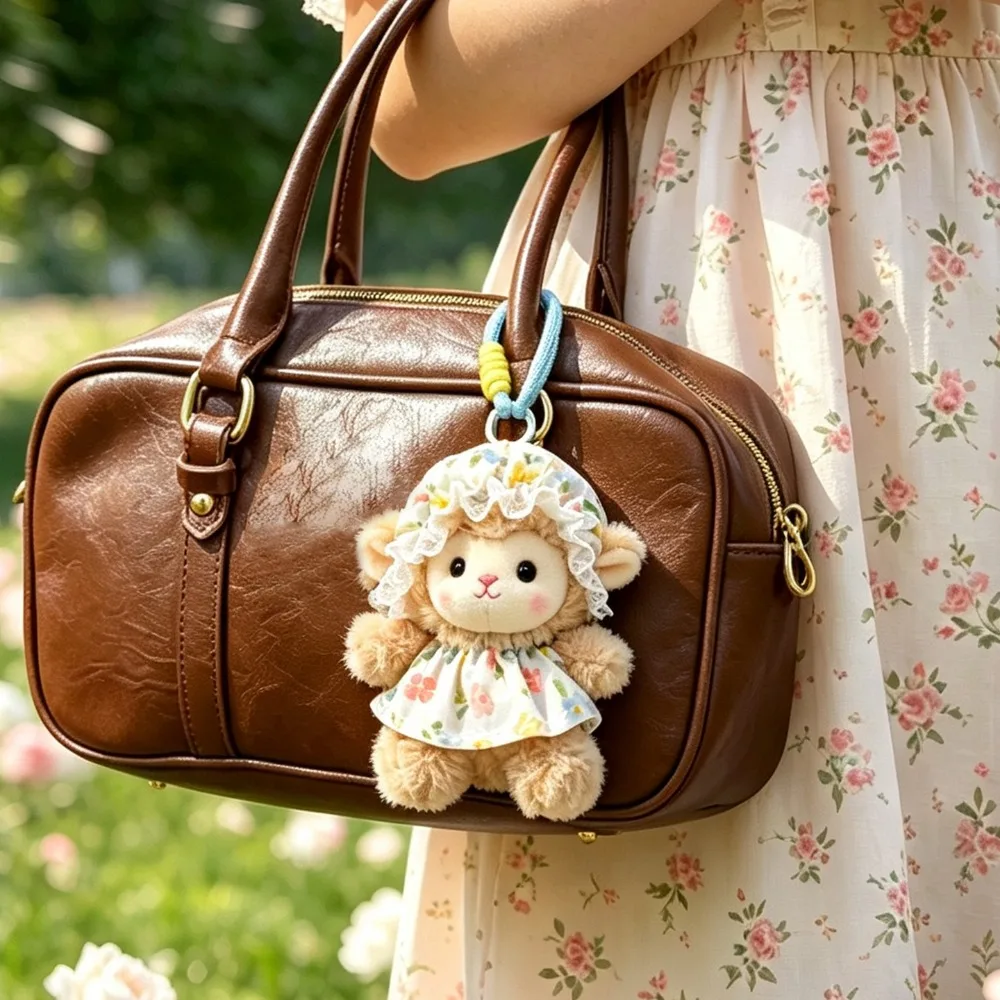 Soft Lamb Keychain Floral Dress Detachable Hanging Loop Sheep Bag Charm Cute Style Lightweight Lamb Key Ring Key Decoration
