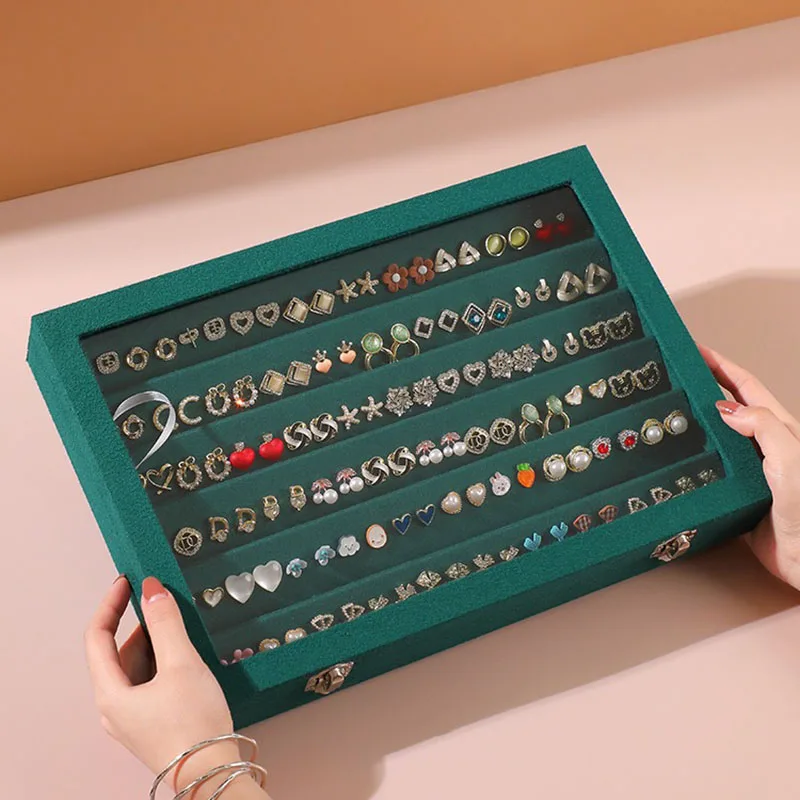 Caja de joyería de gran tamaño para mujer, organizador de anillos, collares, cajas de joyería, almacenamiento, pulsera, pendientes, bandeja transparente, accesorios de exhibición