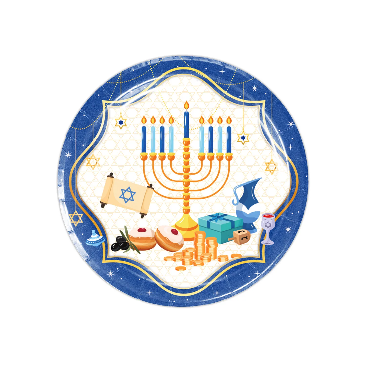 Jewish Hanukkah Supplies Chanukah Disposable Tableware Cup Plates Napkins Tablecloth Banner For Happy Chanukah Party Decorations