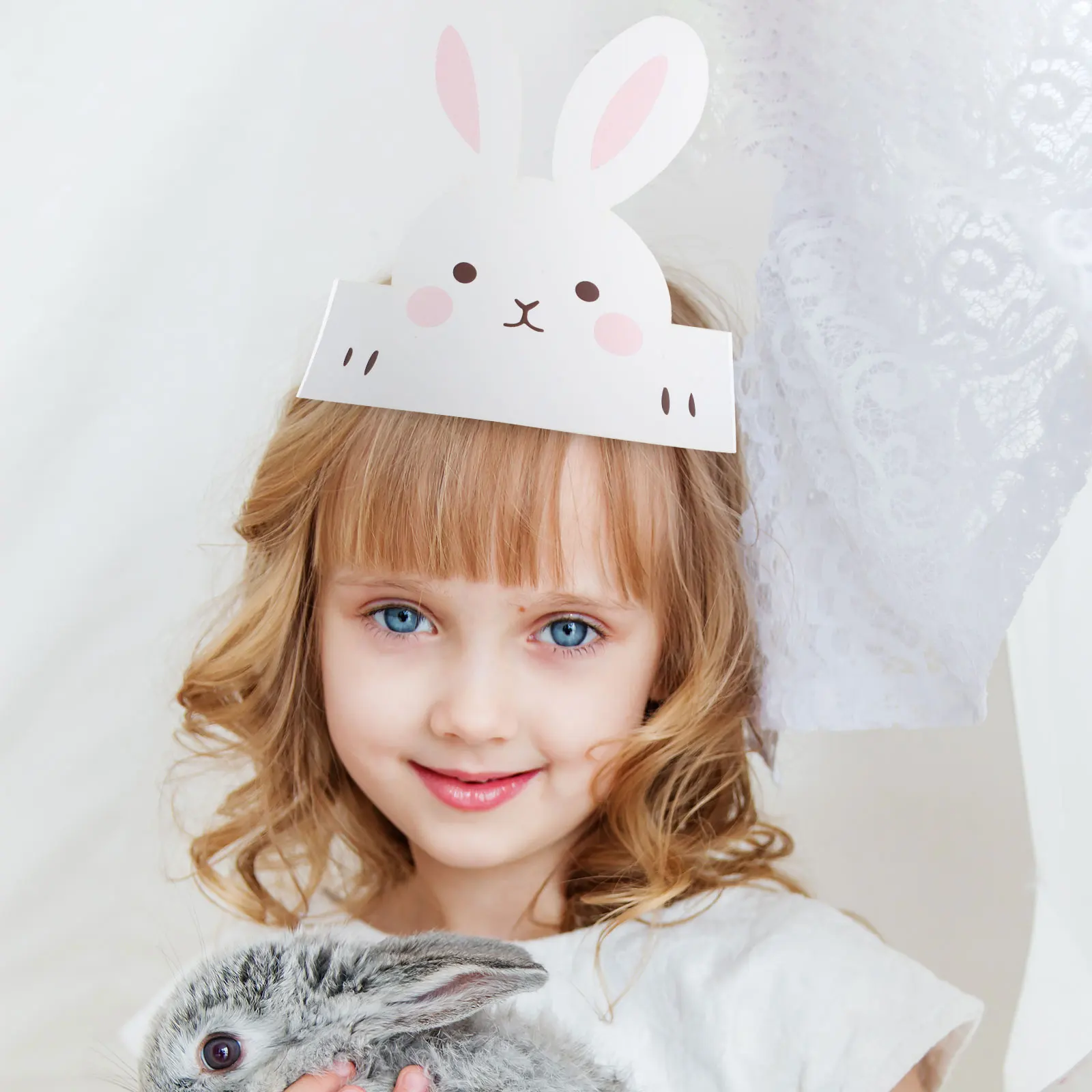 

6pcs Bunny Ears Party Hats Kids Paper Crown Rabbit Costume Easter Headwear Photo Props Lightweight Birthday Toy