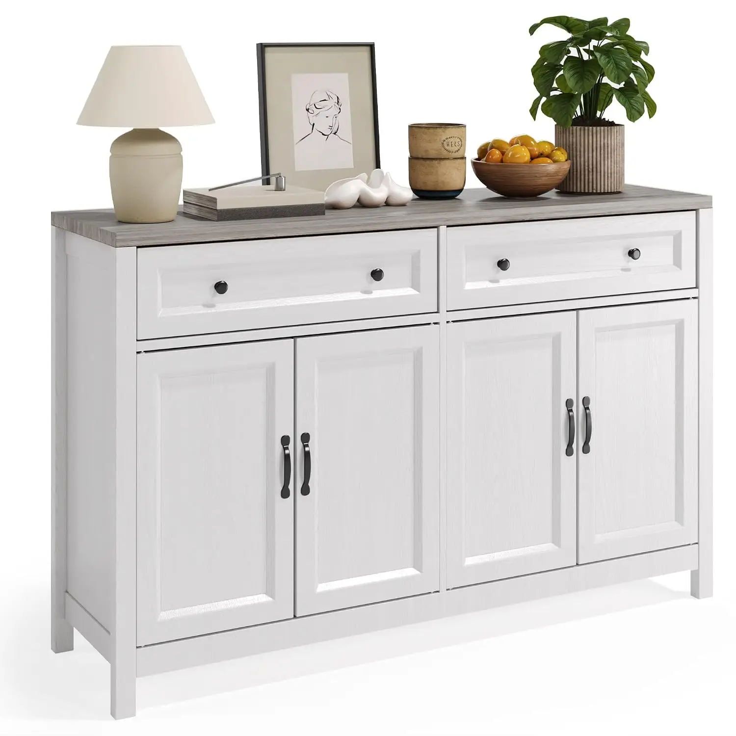 Farmhouse Kitchen Sideboard Buffet Cabinet Coffee Bar Storage Wooden Rustic Dining Room Entryway Hallway 47 Inch, Customized