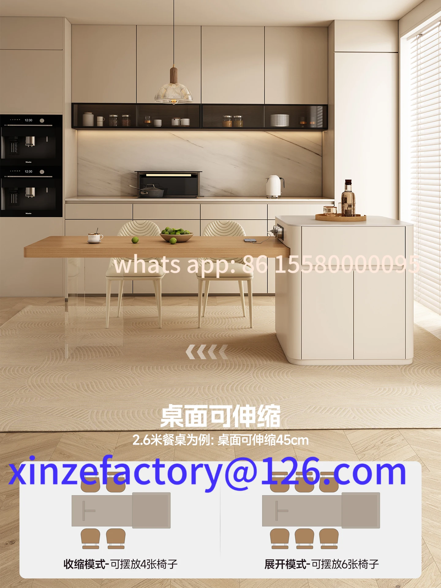 Anpassbarer Log-Insel-Esstisch mit integrierter Bar