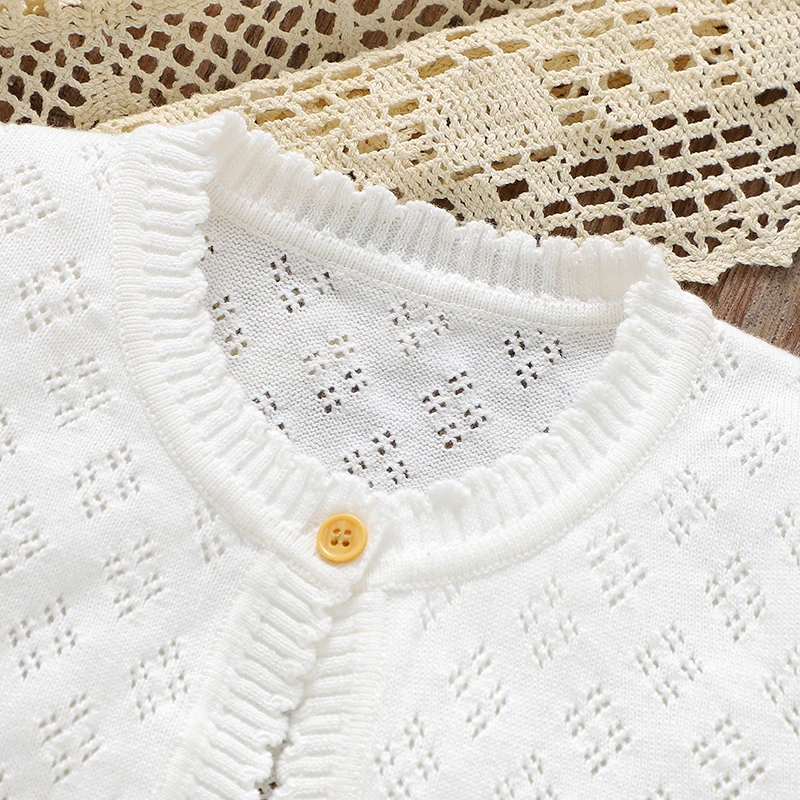 Baby Girl Sweaters Knit Infant Kid Cardigan Short Sleeve Summer Newborn Children Clothes Fashion Hollow Out White Tops Outerwear