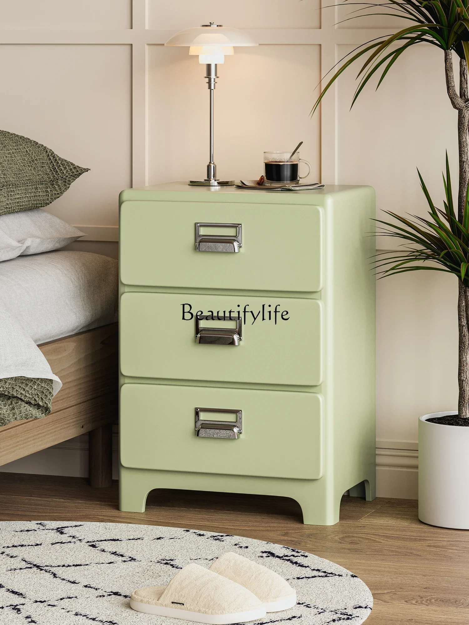

yj39 Solid wood simple cream bedside table small household bedroom high-end bedside table