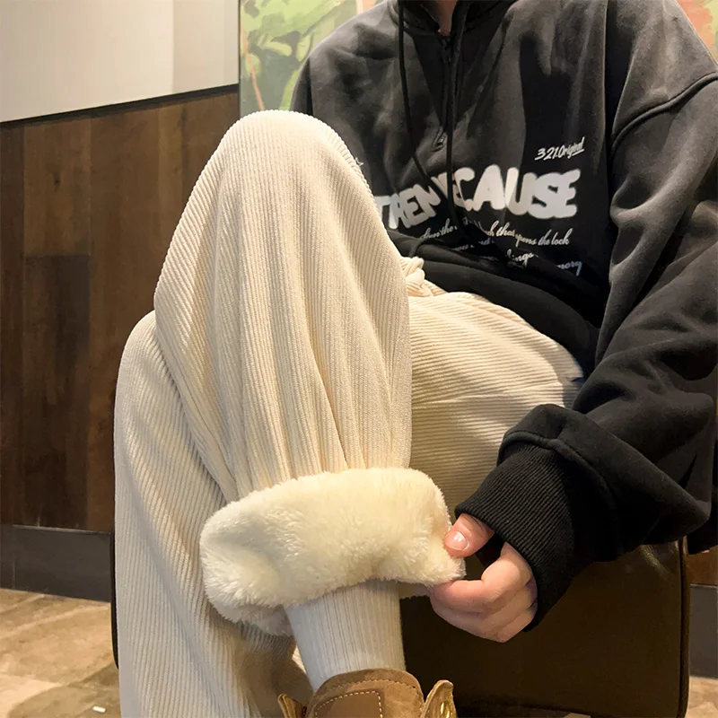 

Ультратеплые мужские повседневные брюки из овечьего вельвета с флисовой подкладкой, зимние, для отдыха, без заутюживания, молодежные, стильные