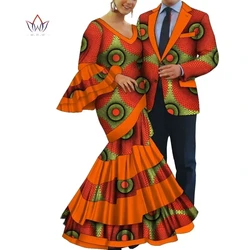 2pcs Set African Dresses for Women Long Sleeve Party Dress Mens Blazer Casual Tops Couple Match Lover Wedding Clothes WYQ813