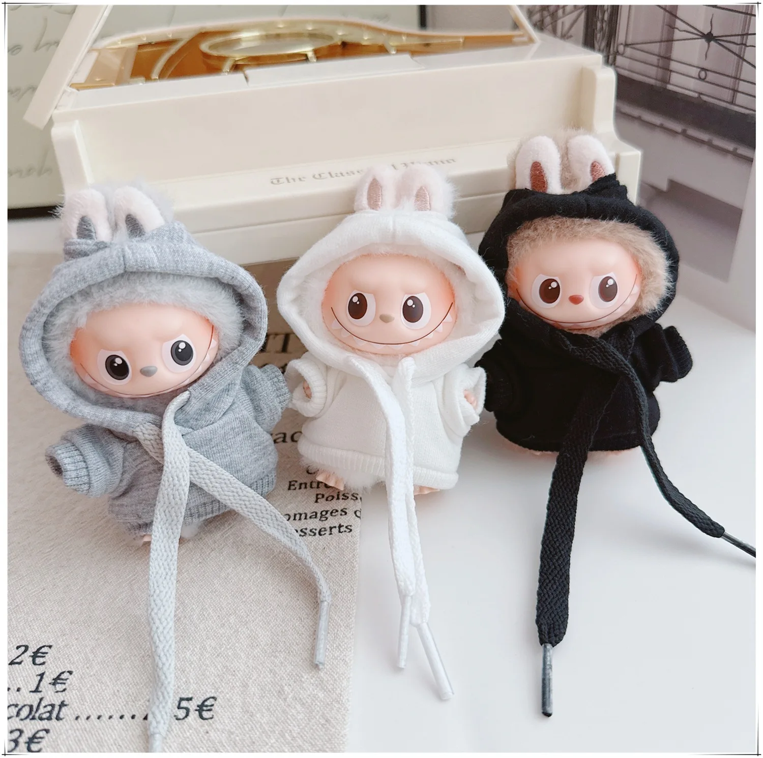 Roupas de boneca Mini Labubu 4.0 de 10 cm com capuz multicolorido Labubu de 4a geração para Mini Labubu
