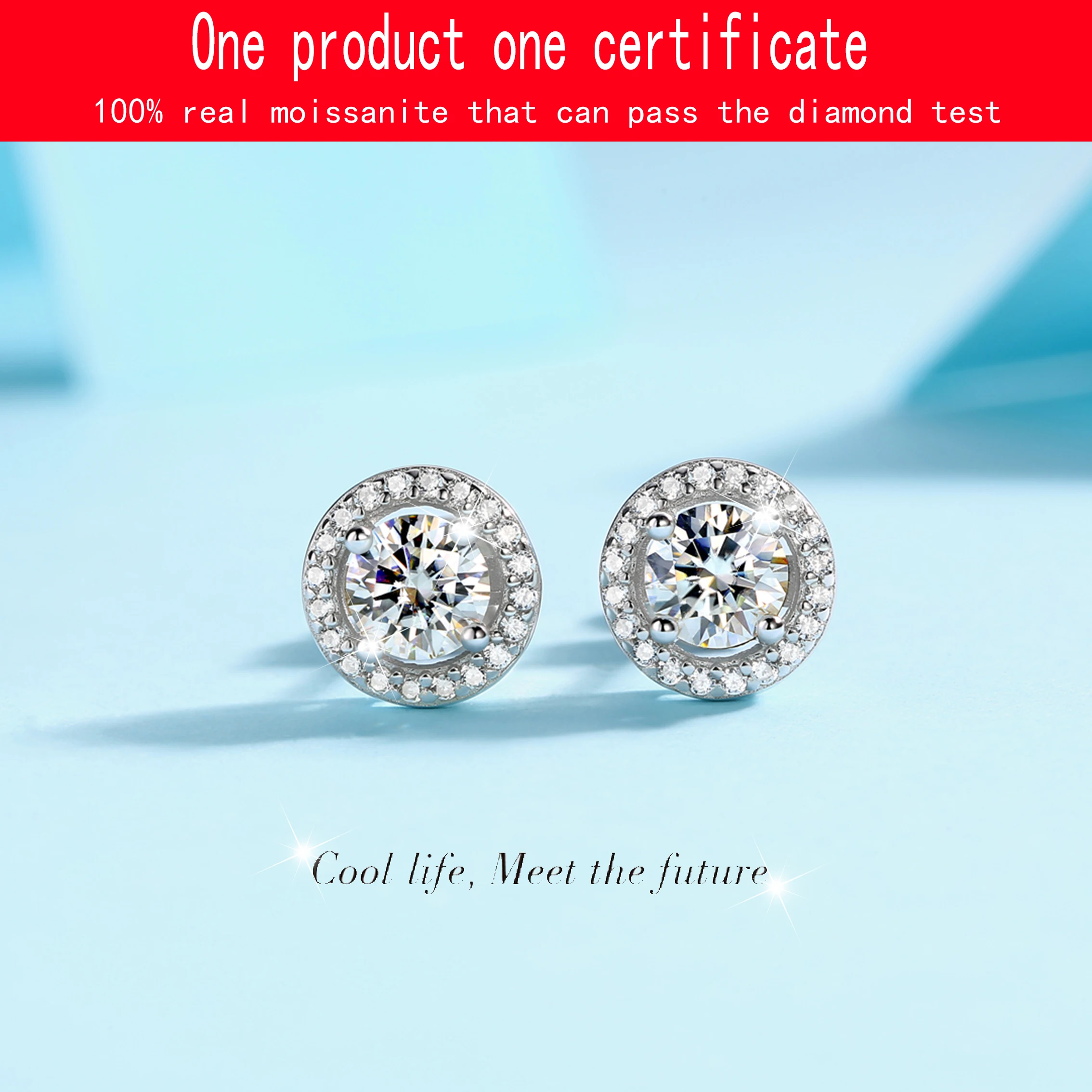 GRA Certified 0.5-1 Carat moissanite Ear studs Women's Solid 925 Sterling Silver D Color Gem Fashion Premium Jewelry Hot selling